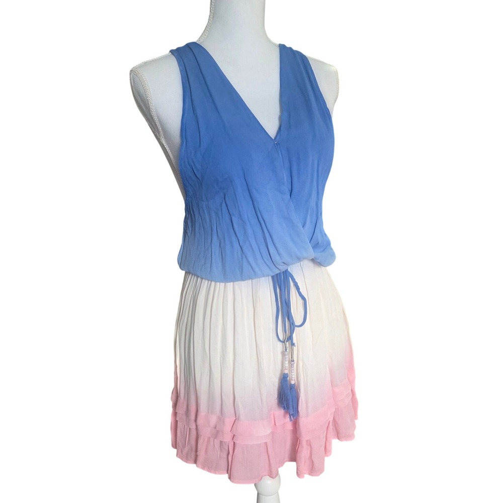 Young Fabulous Broke YFB Boho Ombre Festival Mini Dress Sunset Tie Dye Small